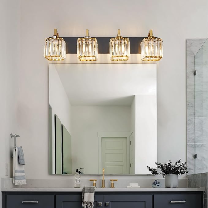 FDPBY Modern Bathroom Vanity Light 4-Lights Black Gold Crystal Wall Lamp - Image 2