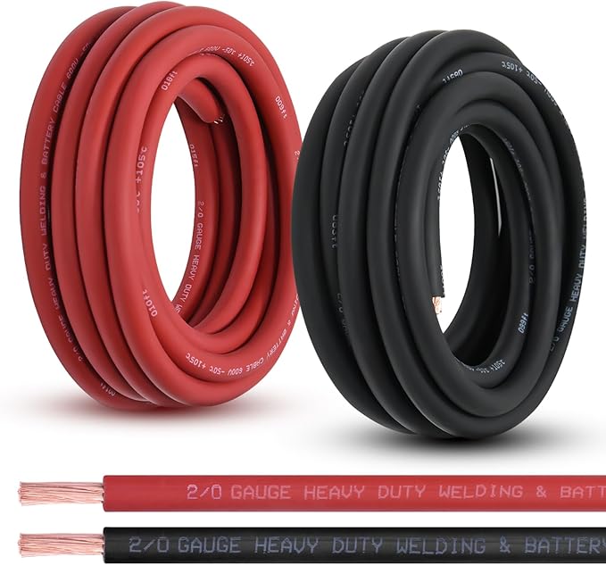 Shirbly 2/0 Gauge Battery Cable, 20FT Red + 20FT Black 2/0 AWG Pure Copper Wire by Shirbly