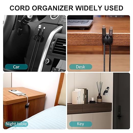 16Pack Black Desk Cable Management, Adjustable Cord Organizer Cable Clips - Image 3