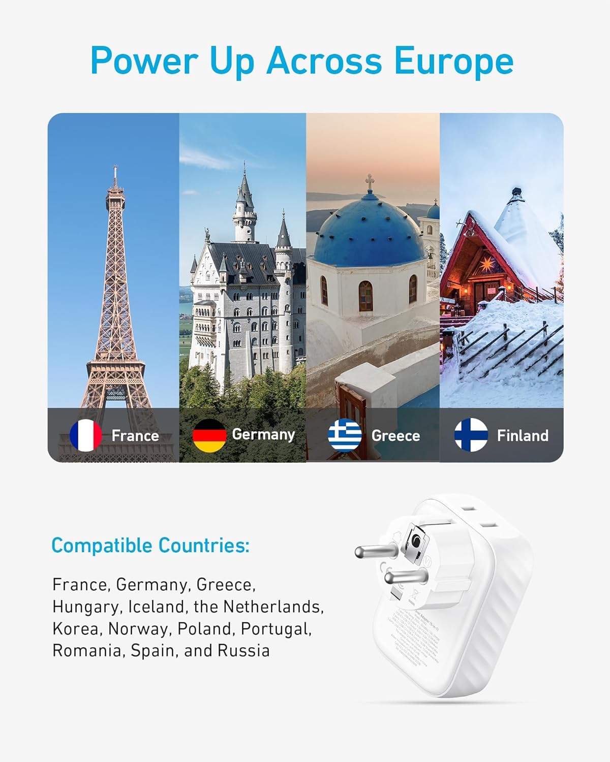 Anker Travel Adapter, European Travel Plug Adapter, US to Europe, 15W | Internationl Travel Essentials, 2 AC, 1 USB A, 2 USB C, Compact Type E/F for iPhone, iPad, TUV Listed (Not for Type L/G)