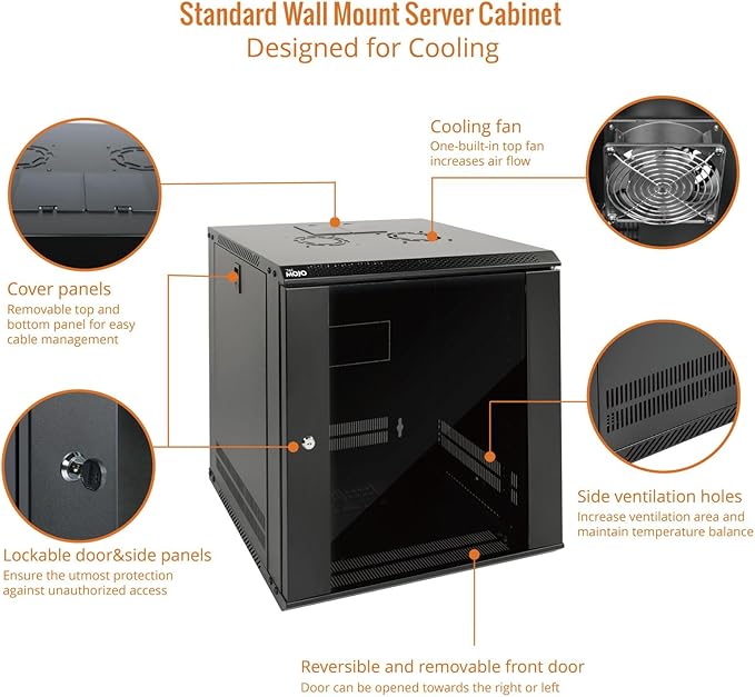 Tecmojo 12U Wall Mount Server Cabinet IT Network Rack Enclosure Lockable Door - Image 3