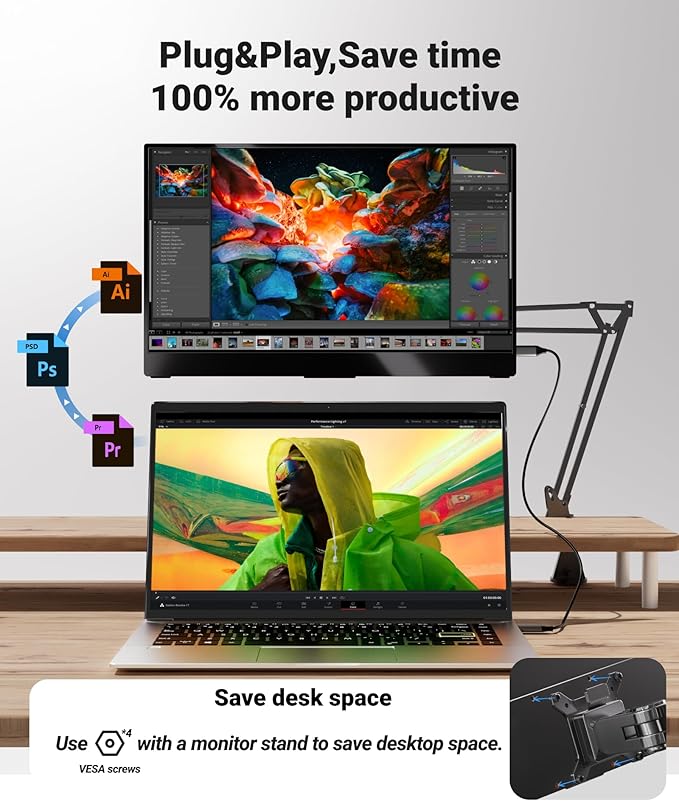 Ingnok Portable Monitor, Ultra Slim 15.6 Inch FHD IPS Laptop Screen Extender - Image 7
