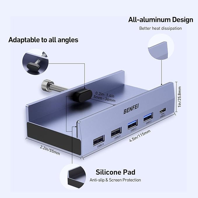 BENFEI 8-in-1 USB C Hub with Secure Clamp – Features 4K@60Hz HDMI, Gigabit - Image 7