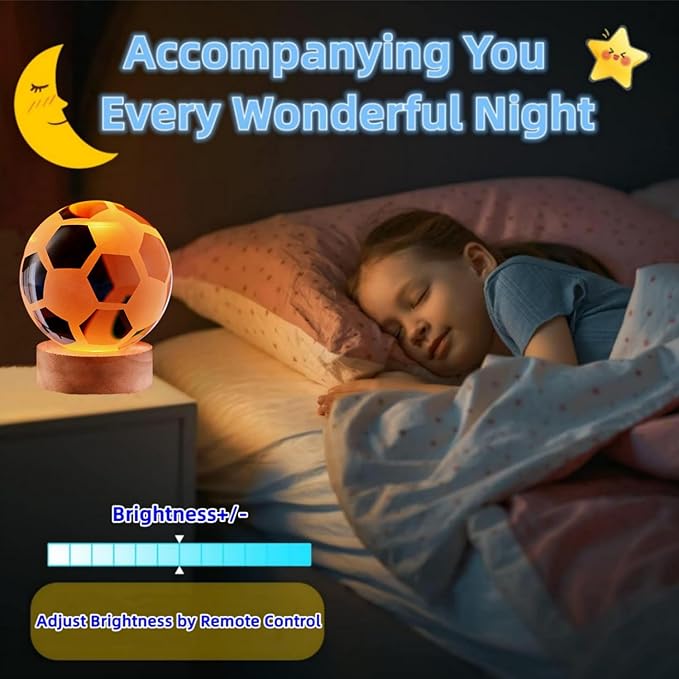 3D Soccer Crystal Ball Lamp, 3.15 inch Lifelike Ball Night Light, 16 Colors - Image 3