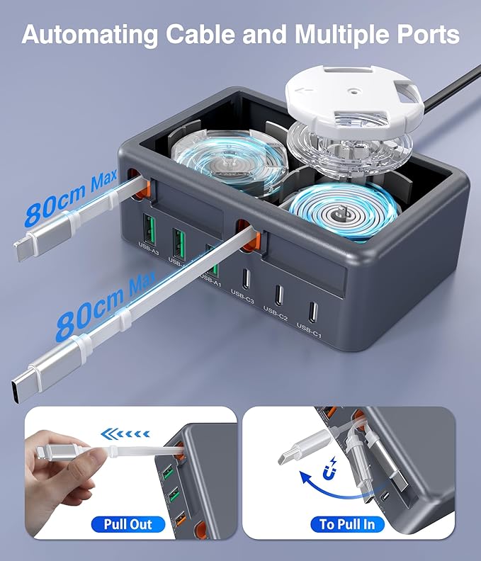 2026 Updated USB-C Fast Charging Station, 120W GaN 8-Port Retractable Charger - Image 7