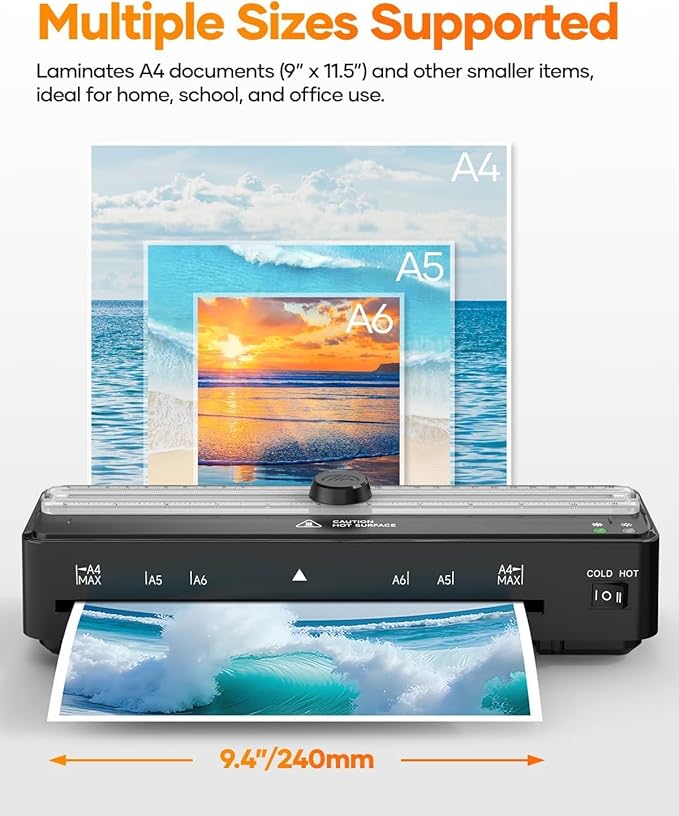 Laminator Machine with 20 A4 Laminating Pouches, Thermal and Cold Lamination - Image 7