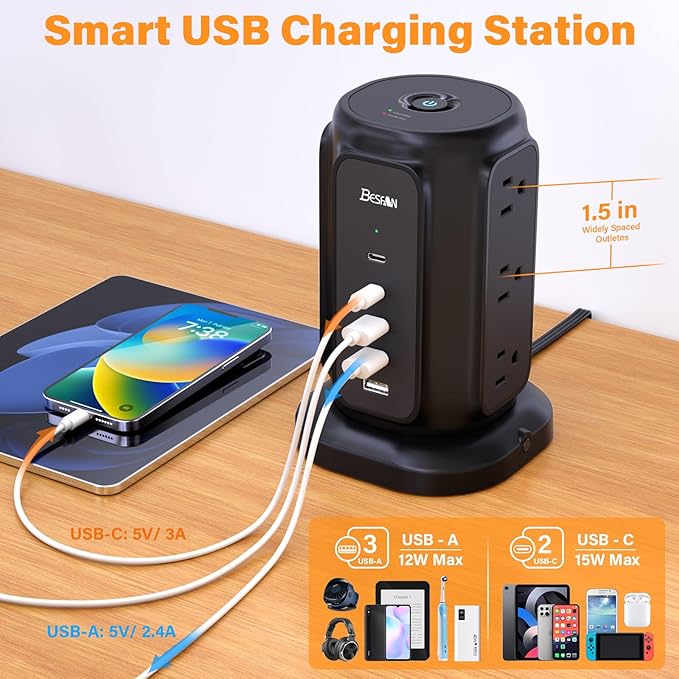 Flat Plug Power Strip Tower - Image 4