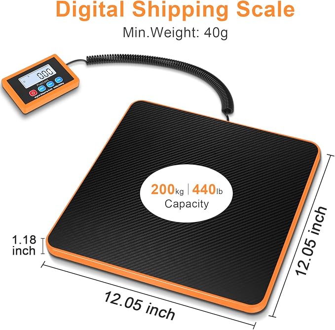 Fuzion Shipping Scale, 440LB/200KG x 10g Digital Postal Scale, Hold/Tare - Image 2