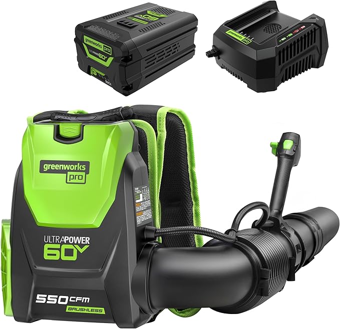 Greenworks 60V 550 CFM Brushless Backpack Blower, 5.0Ah Battery and 6A Charger by Greenworks