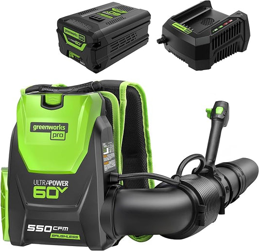 Greenworks 60V 550 CFM Brushless Backpack Blower, 5.0Ah Battery and 6A Charger by Greenworks