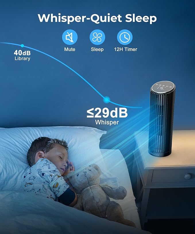 Abolee Tower Fan for Bedroom, 23ft/s Desk Fan - Image 5