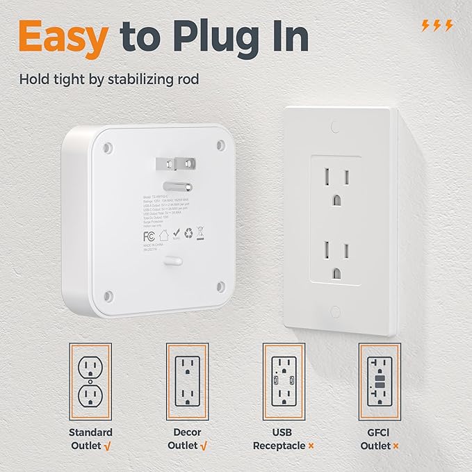 Surge Protector Outlet Extender, TESSAN Multi Plug Adapter - Image 5