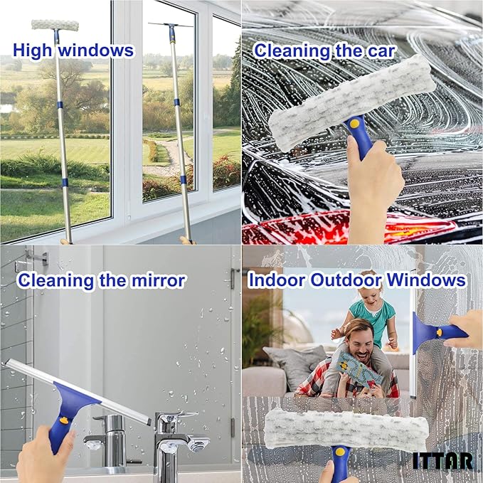 ITTAR Window Squeegee with 2 Sets Stainless Steel Pole, Squeegee Cleaning Tools - Image 6