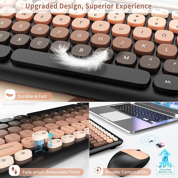HotFox Wireless Keyboard and Mouse Combo, Full-Size Retro Typewriter Keyboard - Image 5