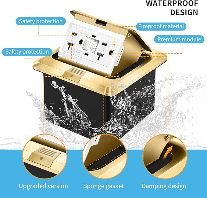 Vagueior Recessed Floor Electrical Outlet Kit, Waterproof Electrical Outlet - Image 3