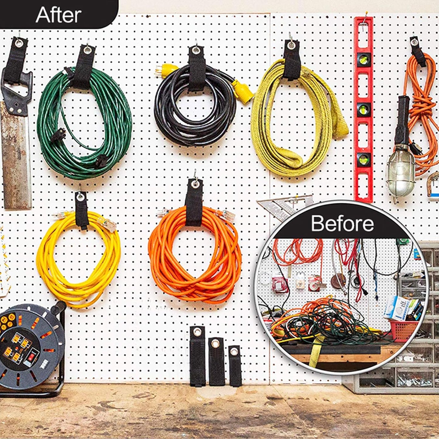 Zkptops 12Pcs Extension Cord Holder Organizer 13 in Heavy Duty Cord Straps | Nylon Storage Strap with Metal Grommet,Wrap Hanger for Garage Organization, Holds 50lbs,Cable Hose Tool Rope Workshop,for Men
