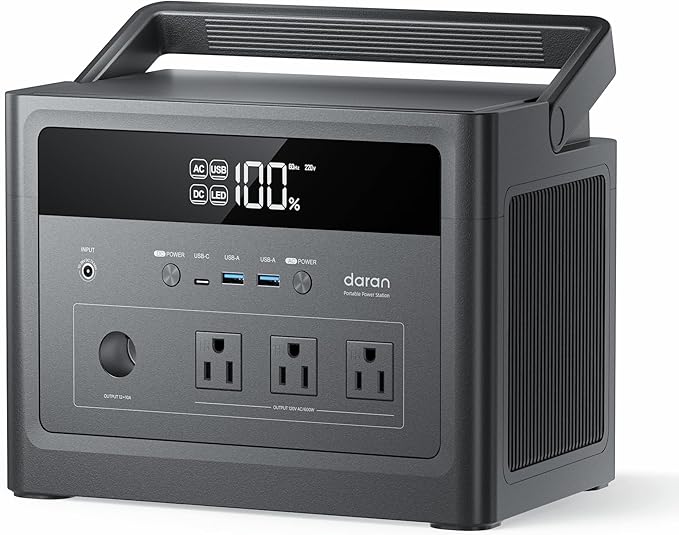 DaranEner Portable Power Station 600W, 576Wh LiFePO4 Battery Backup, Solar by DaranEner