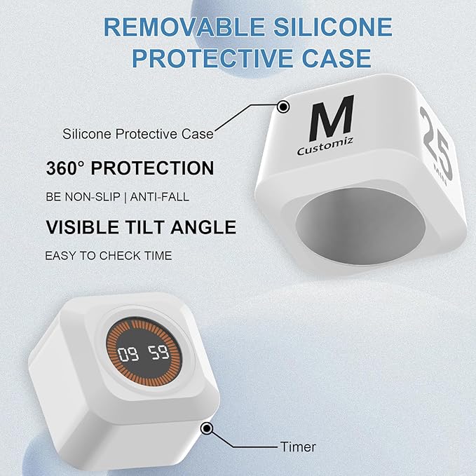 Rotating Cube Pomodoro Timer 5, 50 Min Preset + Custom Countdown, Desk - Image 5