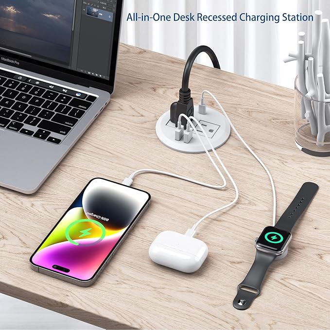 3 inch Desktop Power Grommet USB C, 20W Fast Charging Station, Furniture - Image 2