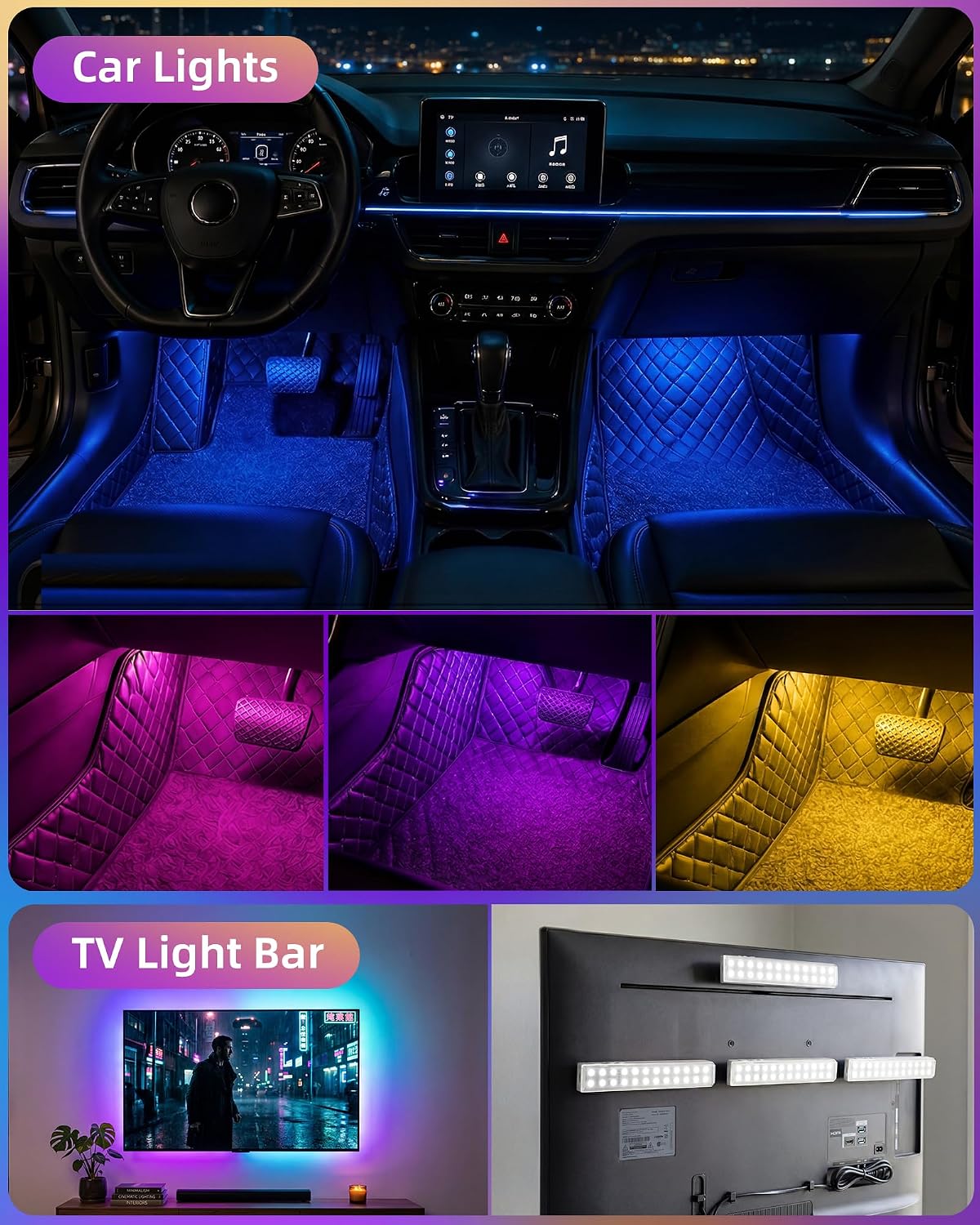 EZVALO 80RGB Color Changing Under Cabinet Lighting Wireless, 1800mAh Rechargeable Led Strip Shelf Lights, Timer & Dimmable Bar Light with Remote for Kitchen, Bedroom, Display Case, Car, 6Pack
