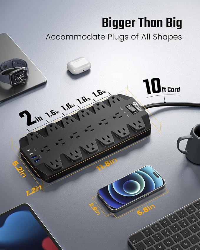 Power Strips with Surge Protection 10 FT, SUPERDANNY 18 AC Outlets and 4 USB - Image 3