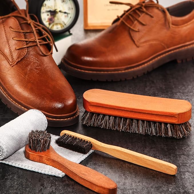 7 Pcs Horsehair Shine Shoes Brush Kit Polish Dauber Applicators Cleaning - Image 7
