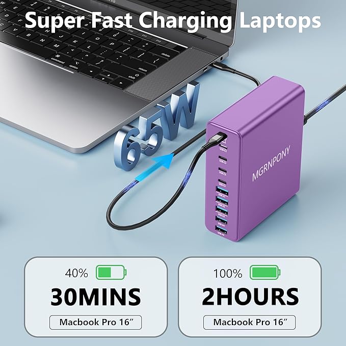 320W USB C Charger Block, 10-Port USB C Charging Station GaN III PD 65W Laptop - Image 3