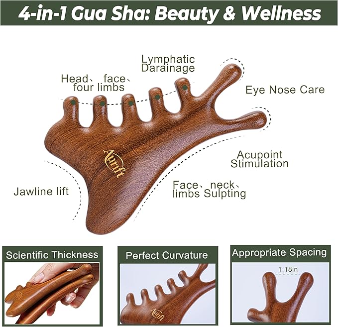 4-in-1 Wooden Gua Sha Tool Set – Facial, Body & Scalp Manual Guasha Massage Tool - Image 6
