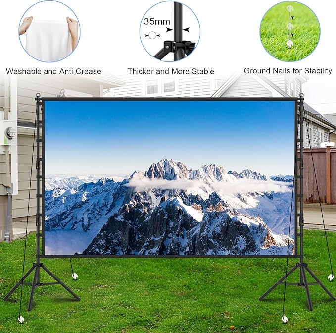 Outdoor Projector Screen with Stand, TOWOND 200 Inch Portable Projection Screen - Image 6