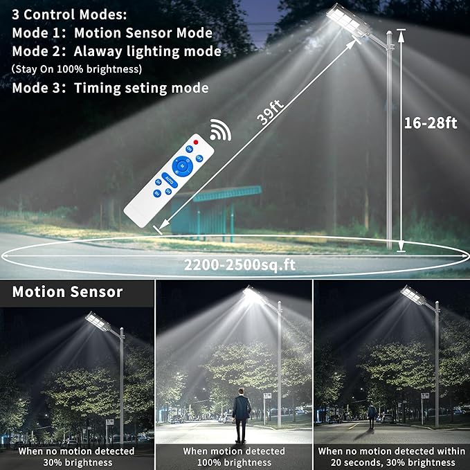 JAYNLT 3000W Solar Street Lights Outdoor, 6500K 298000LM Highest Lumen Solar - Image 3