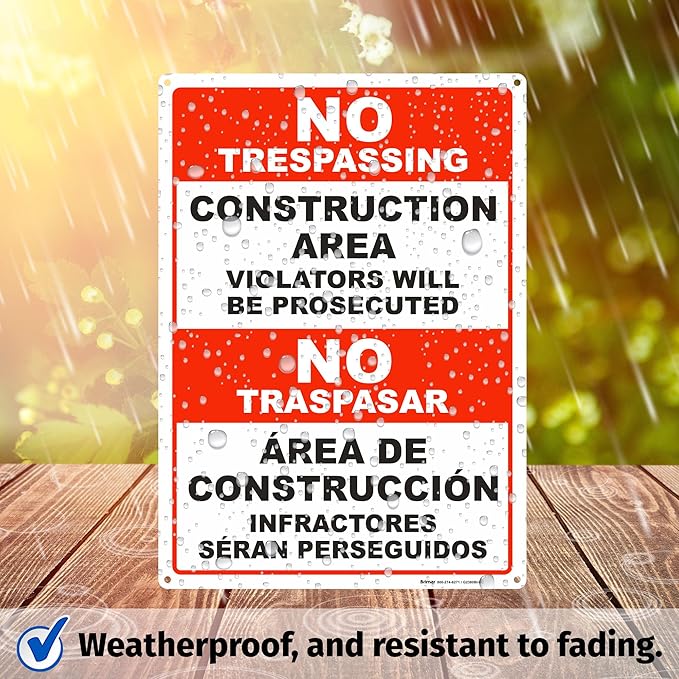Brimar - 10" x 14" - Bilingual Construction Area Violators Will Be Prosecuted - Image 5