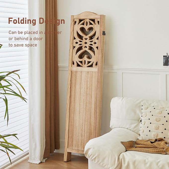 ALeesing 4 Panel Room Divider Fully Assembled, Carved Room Dividers and Folding - Image 4