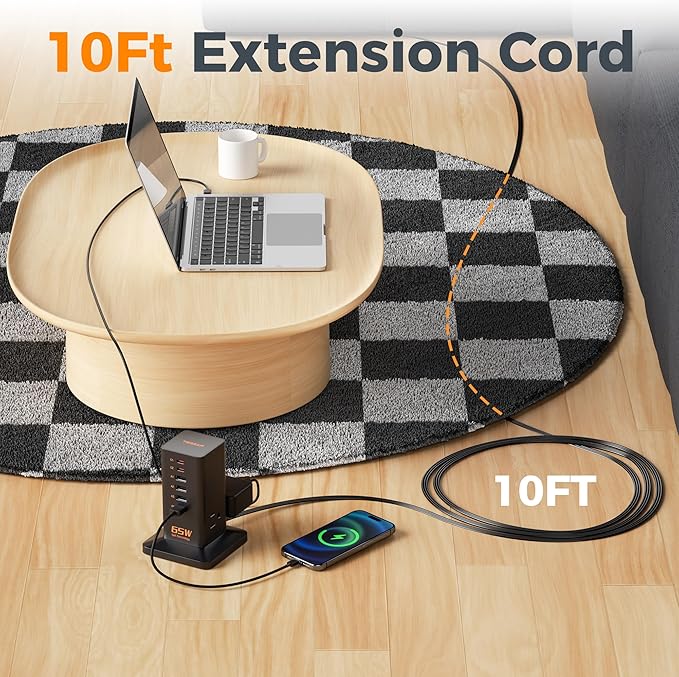 USB Charging Station for Multiple Devices 10Ft Cord, TESSAN 9-in-1 USB C - Image 2