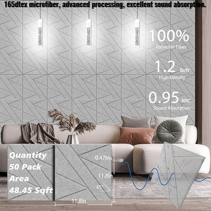 50 Pack Bulk Self-Adhesive Soundproof Wall Panels, 1.2lb/ft³ High Density - Image 6