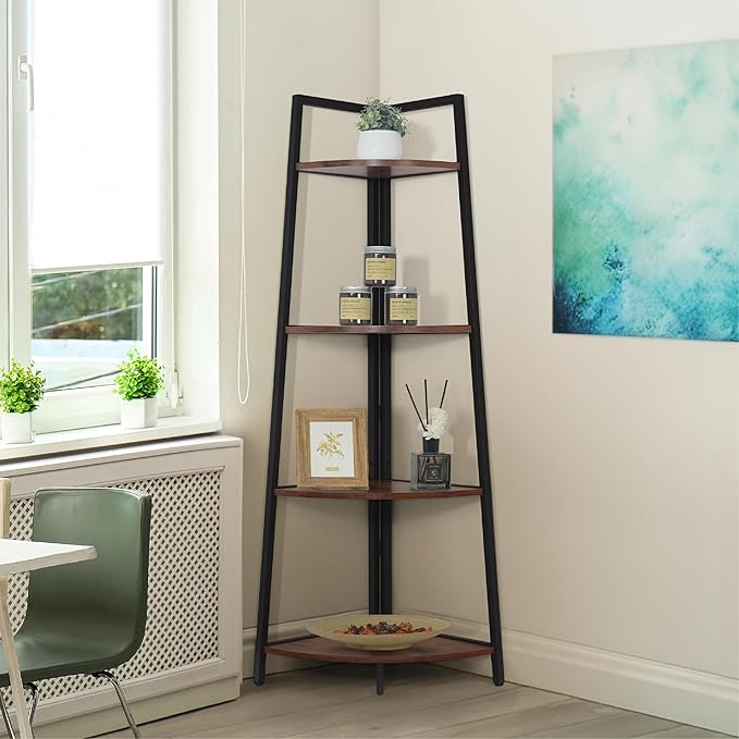 CAPHAUS Tall Corner Shelf Stand, 4-Tier Display Shelves, Ladder Corner Wood by CAPHAUS