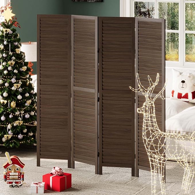 Room Dividers and Folding Privacy Screens, Wood Louvered Separators Divider Wall - Image 6