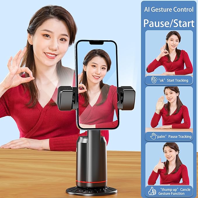 MQOUNY Auto Face Tracking Phone Holder, 360° Rotation Face Body Phone Tripod - Image 6