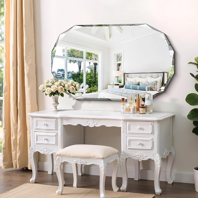 GLASHOM Frameless Bathroom Mirror, 30x48 inch Beveled Bathroom Mirror Wall - Image 2