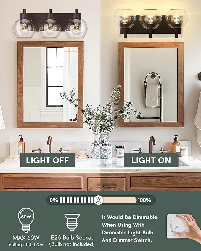 METWET Bathroom Light Fixtures Over Mirror, 3-Light Oil Rubbed Bronze Vanity - Image 4