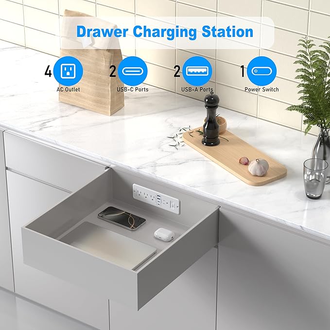 65W USB C Recessed Power Strip, Flush Mount Desktop Recessed Outlet - Image 2