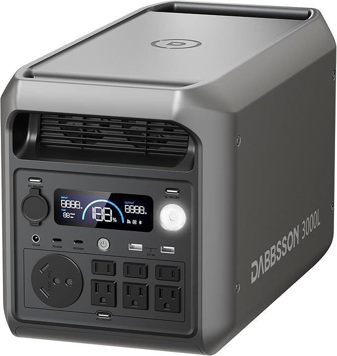 DABBSSON 3072Wh Portable Power Station, Semi-Solid LiFePO4, 3000W AC Output×6 by Dabbsson