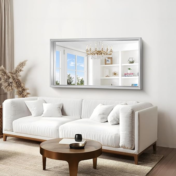 30x55 Silver Bathroom Mirror, Brushed Silver Rectangular Mirror - Image 7