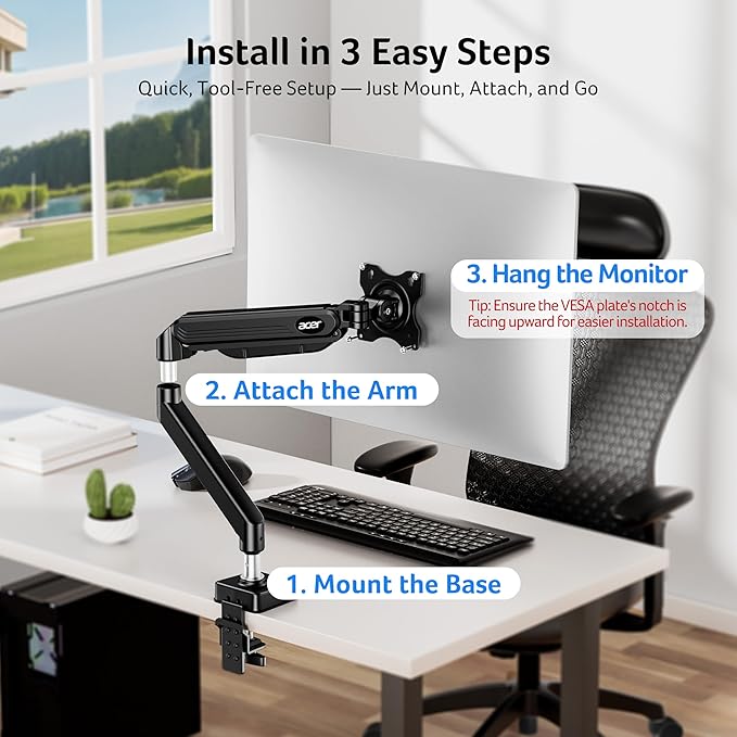 Acer Single Monitor Mount, Fully Adjustable Monitor Arm Fits 17 to 34 Inch - Image 6