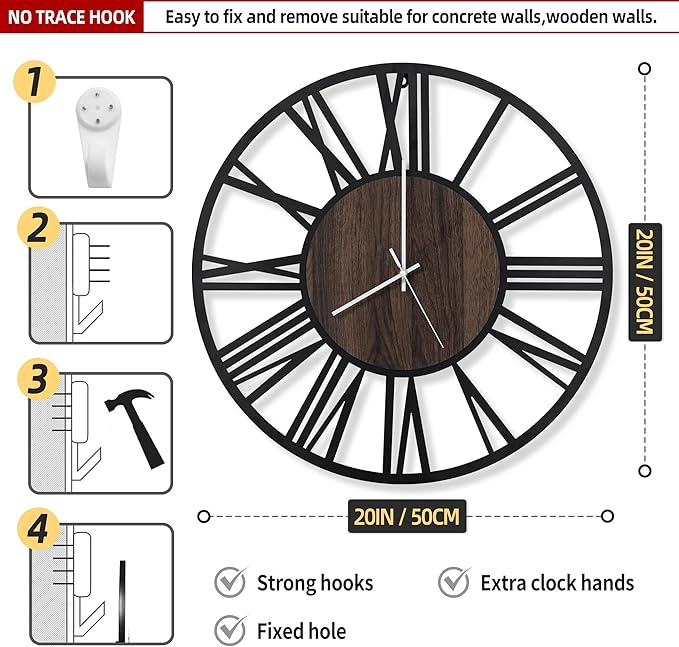 LEIKE Large Wall Clocks with Night Light Battery Operated, Silent Non Ticking - Image 3