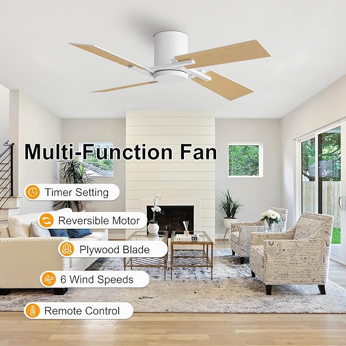 WINGBO 48 Inch Flush Mount Ceiling Fan without Light - Image 2