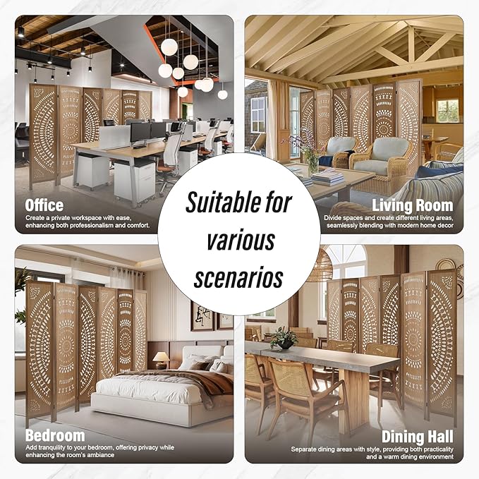 ALeesing 6 Panel Wood Room Divider Fully Assembled, Decorative Room Dividers - Image 7