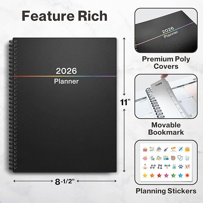Dunwell 2026 Planner Book 8.5x11, Weekly Monthly Calendar, Jan to Dec, Large - Image 3