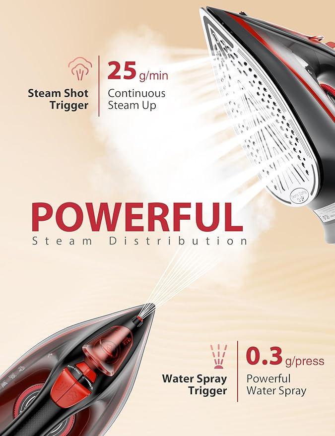 Irons Steamer for Clothes, Non-Stick Ceramic Soleplate, 500 Microsteam Holes - Image 4