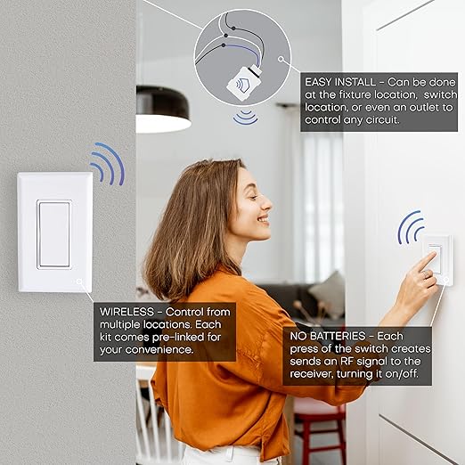 RunLessWire 3-Way Battery-Free DIY Wireless Light Switch Kit 150ft RF Range - Image 3