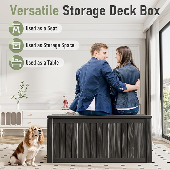 Outdoor Storage Box, 120 Gallon Deck Box, Resin Waterproof Outside Storage Bench - Image 7
